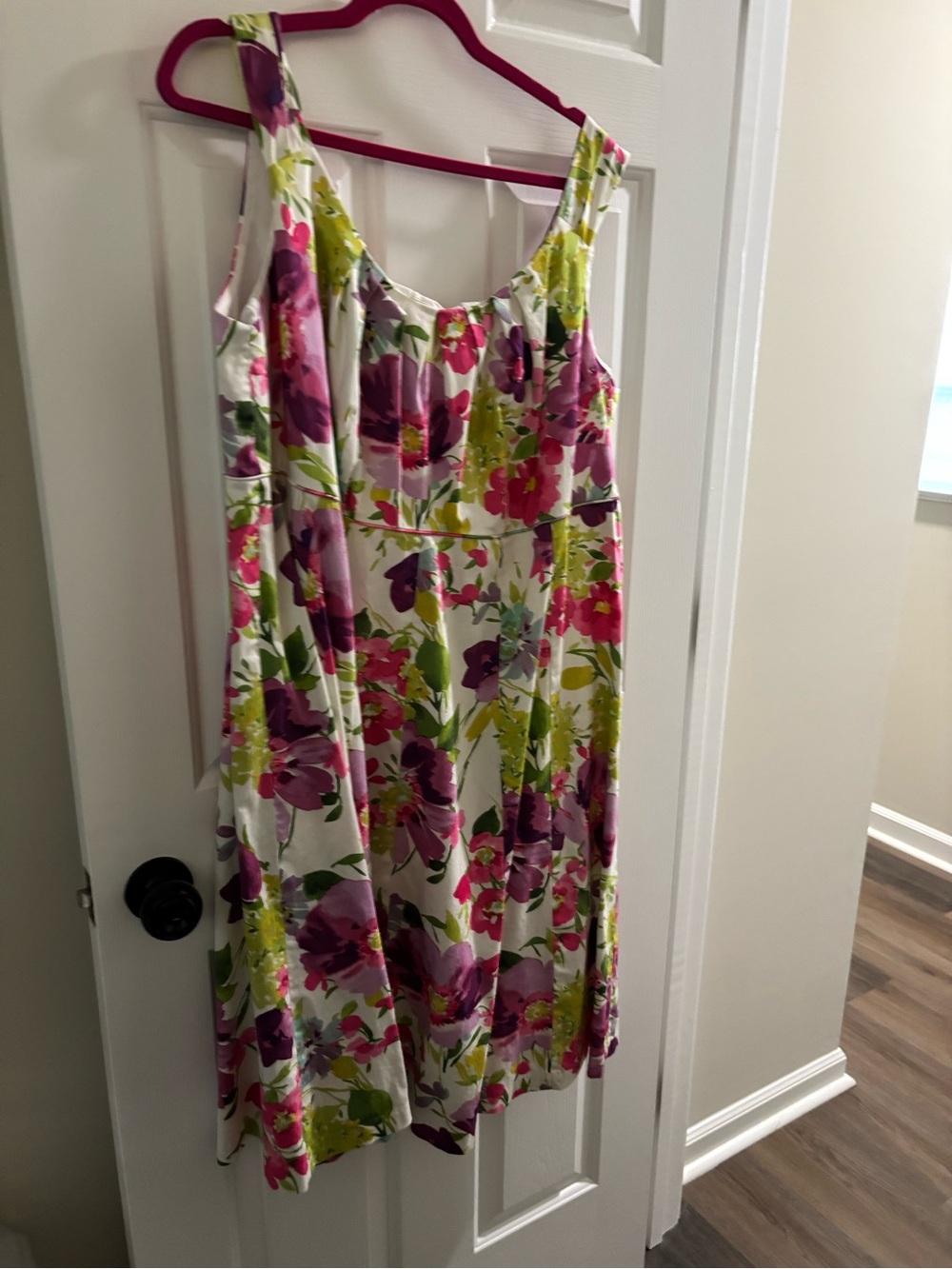 dressbarn White Midi Dress with Pink & Green Floral Print